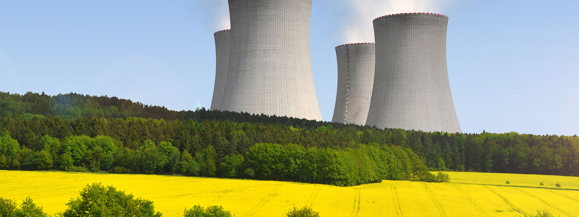 Yellow Fields in Nuclear Power Plant Foreground